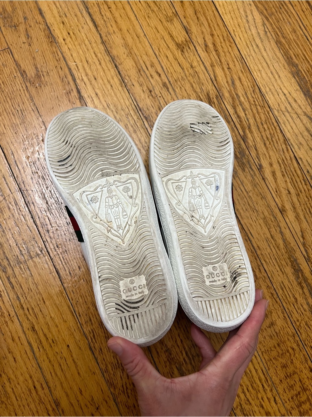 Gucci White Leather Sneakers with Red and Green Web Stripe - Picture 11 of 12